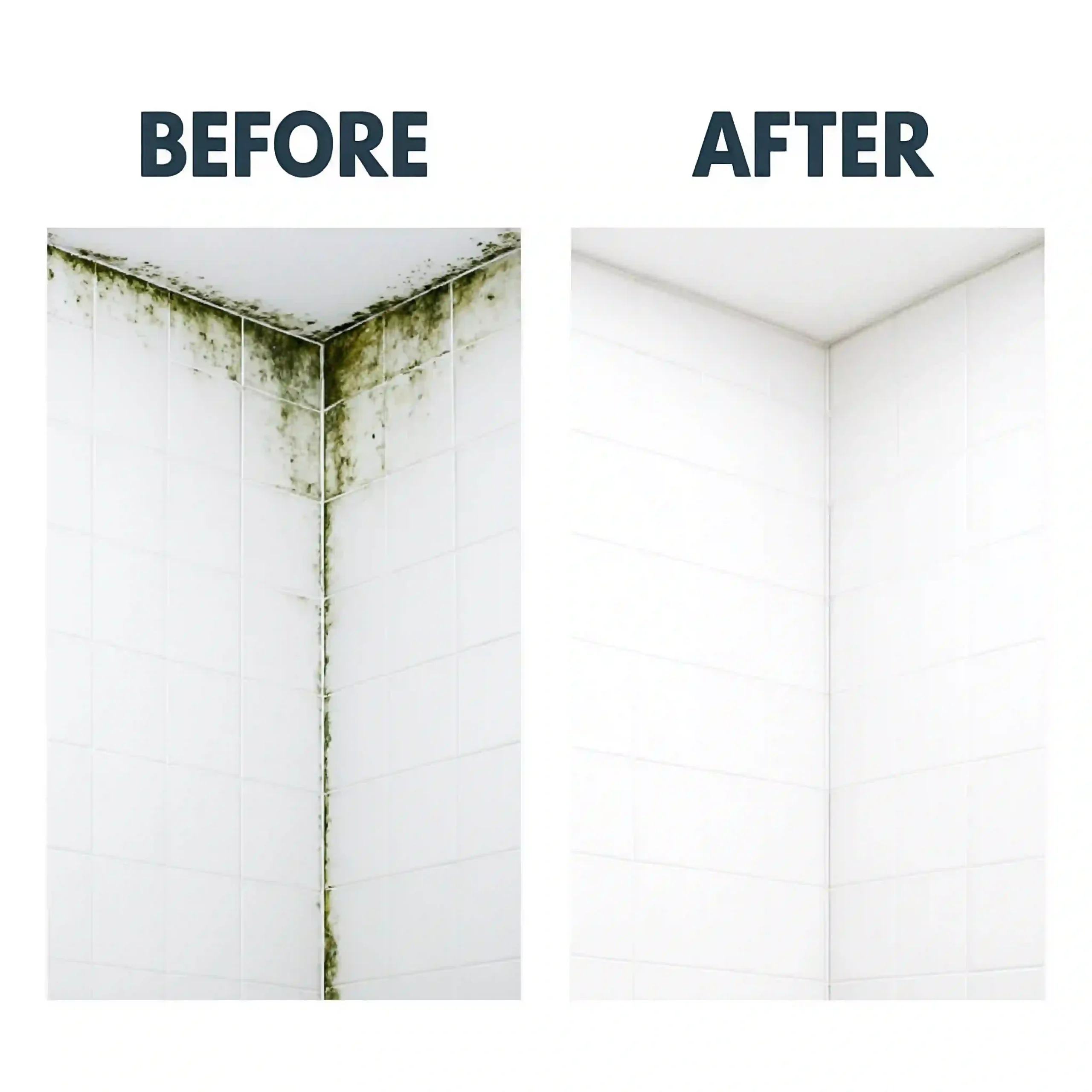 Before-and-after comparison of bathroom mold remediation completed in a Coconut Creek, Florida home.