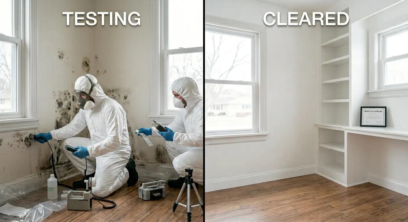 Professional mold testing in a Pompano Beach, FL home before and after clearance following successful remediation.
